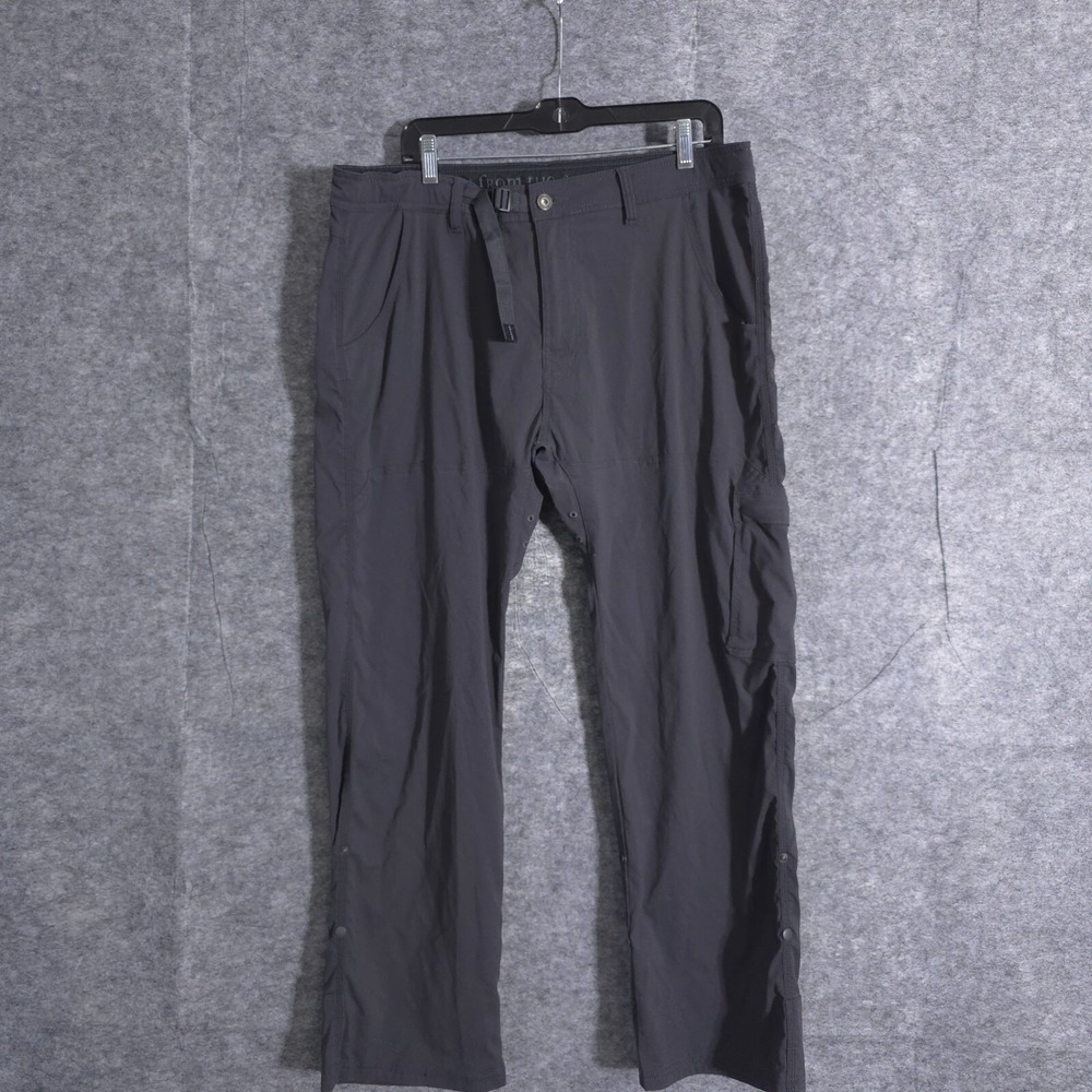 Prana Gray Cargo 5 Pocket Stretch Belted Hiking Chino Pants Men's 38x30 Solid